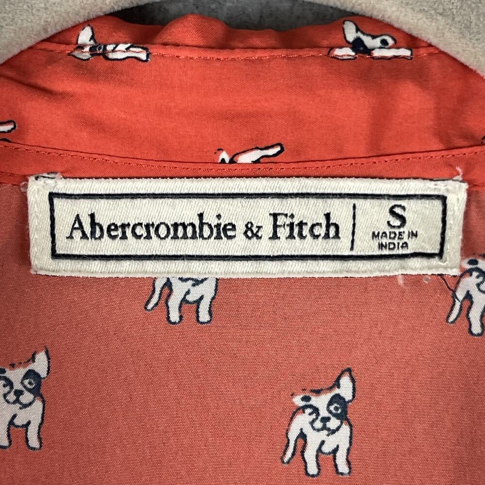 Abercrombie Fitch French Bulldog Top Womens Small Orange Button Up Blouse - Picture 5 of 14